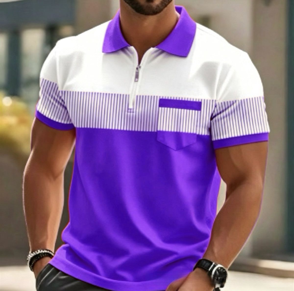 Mens Striped Short Sleeve Polo Shirt