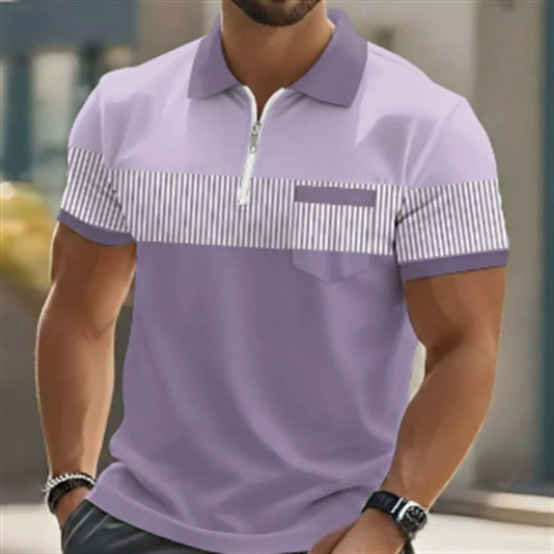 Mens Striped Short Sleeve Polo Shirt