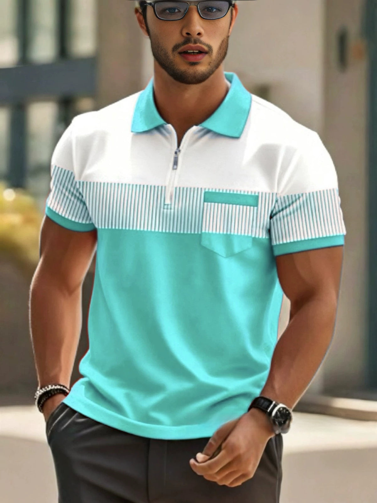 Mens Striped Short Sleeve Polo Shirt