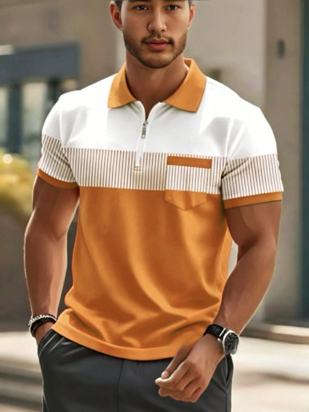 Mens Striped Short Sleeve Polo Shirt