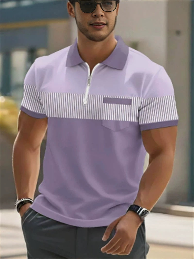 Mens Striped Short Sleeve Polo Shirt
