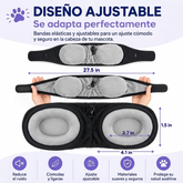Dimensiones y diseño ajustable de las orejeras antirruido para perros — 27.5 in de largo