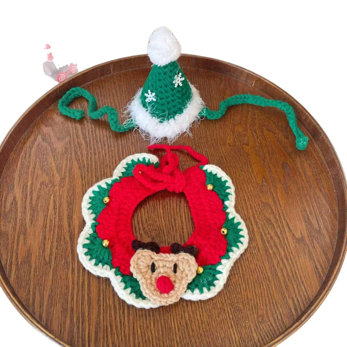 Pet Cat Dog Christmas Snowflake Collar Hand Hook Wool Hat