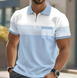 Mens Striped Short Sleeve Polo Shirt