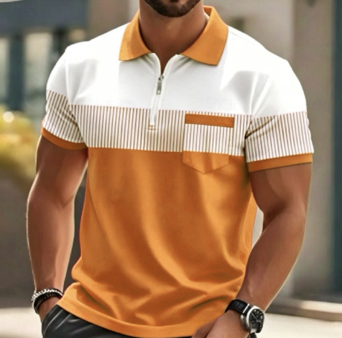 Mens Striped Short Sleeve Polo Shirt